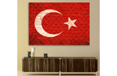 srtr5 - Tuğla Duvar Görünümlü Türk Bayrağı Kanvas Tablo